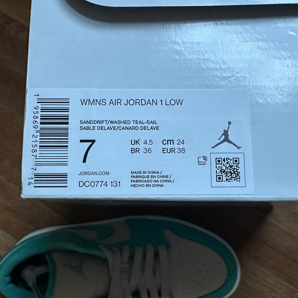 nike air jordan 1 low sanddrift/washed teal size 7 - Picture 5 of 7